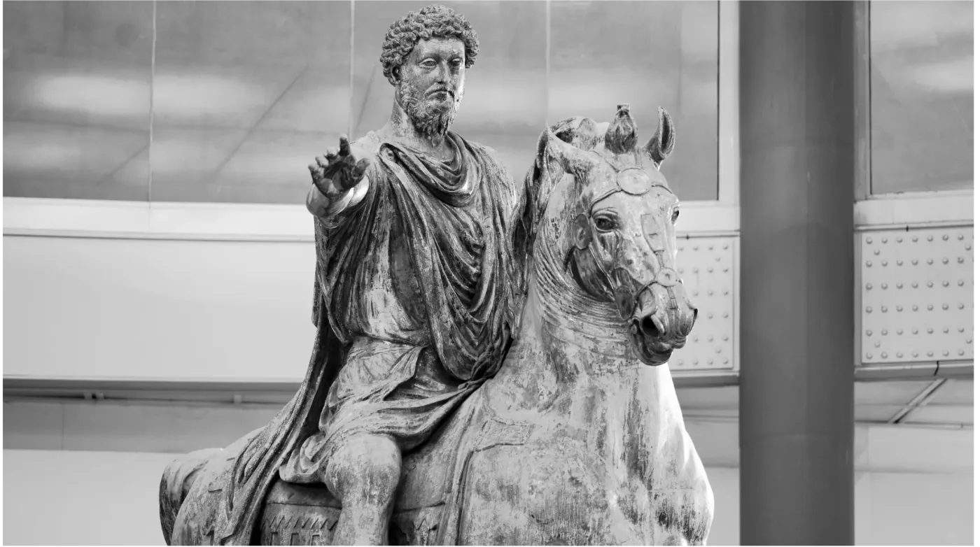 Marcus Aurelius equestrian statue black and white photo